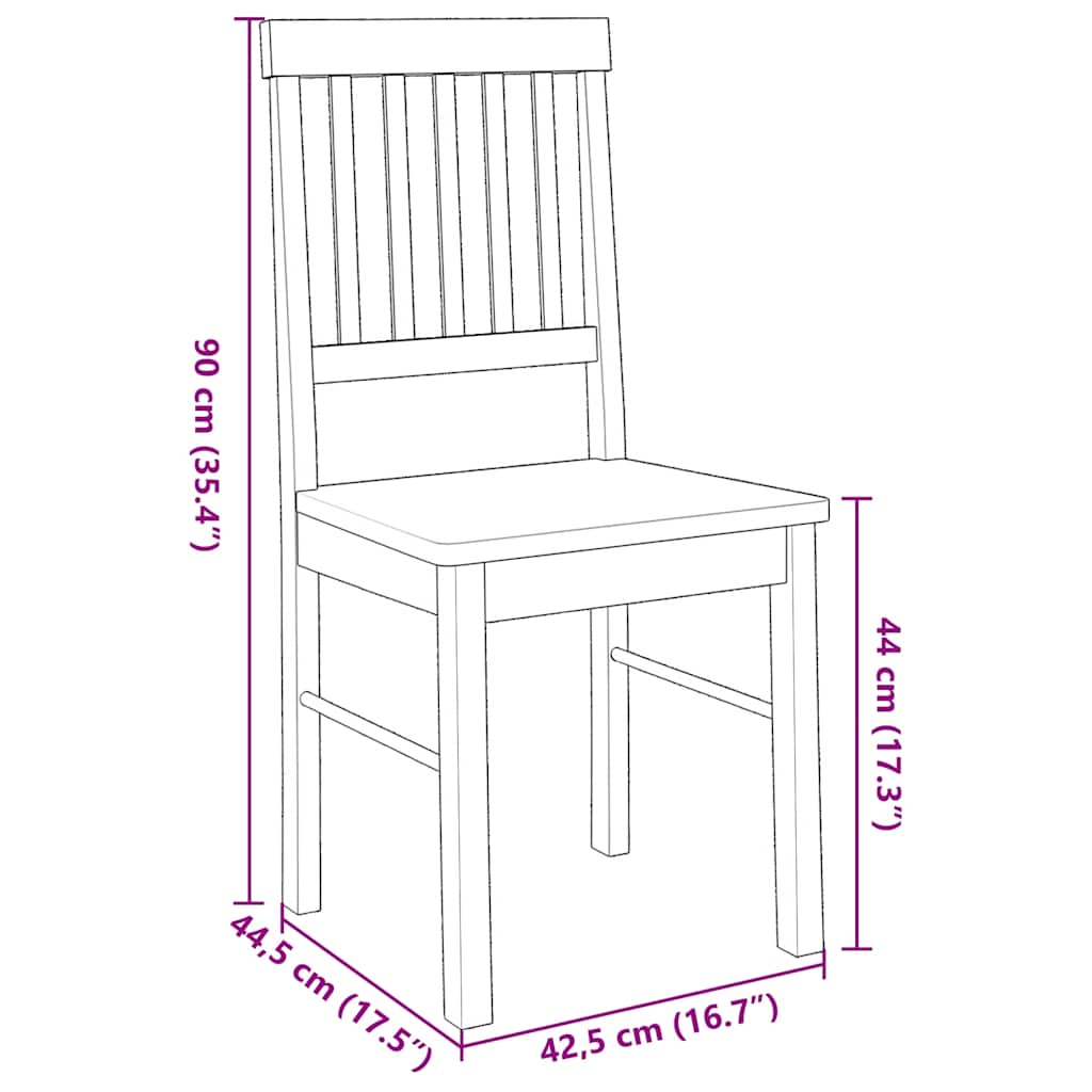 Chaises à manger 2 pcs bois massif caoutchouc