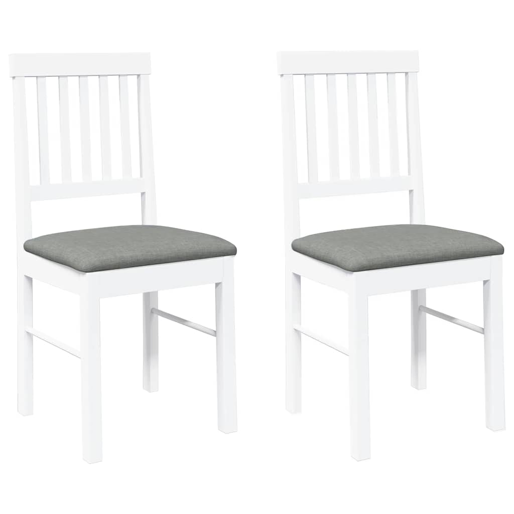 Chaises à manger coussins 2 pcs blanc bois massif caoutchouc