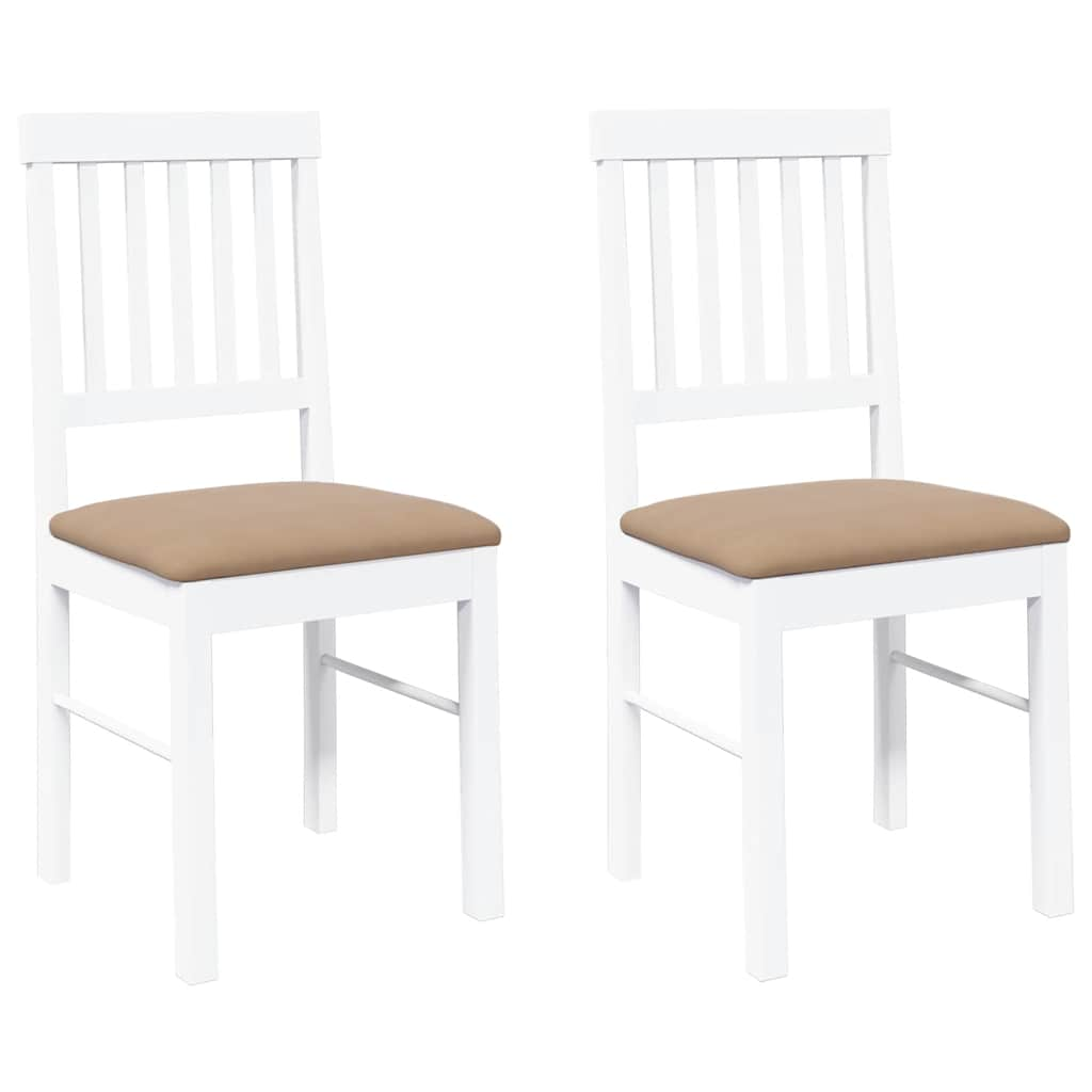 Chaises à manger coussins 2 pcs blanc bois massif caoutchouc