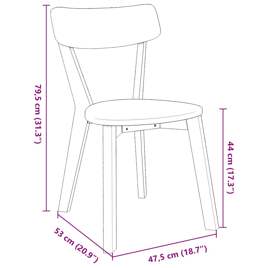 Chaises à manger 2 pcs blanc bois massif caoutchouc