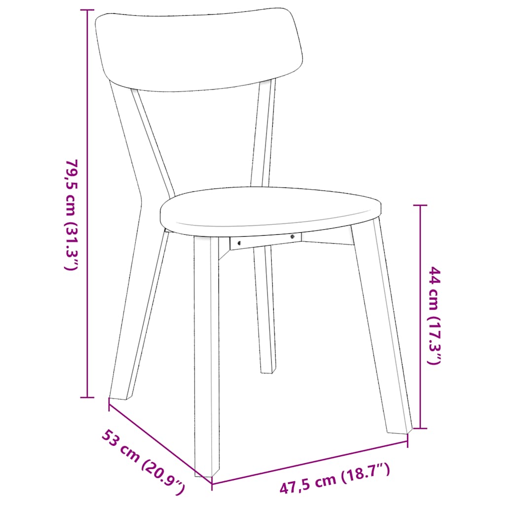 Chaises à manger 2 pcs bois massif caoutchouc