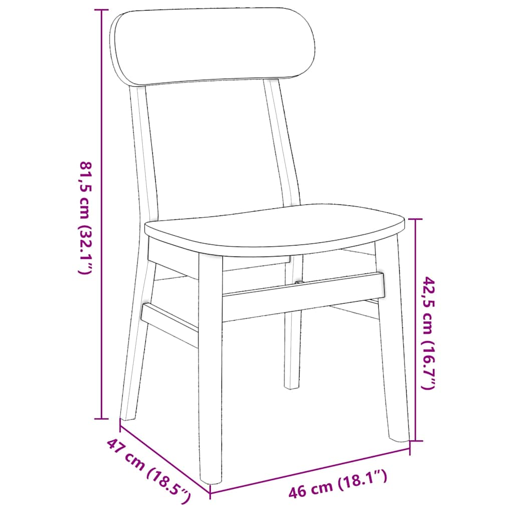 Chaises à manger 2 pcs bois massif caoutchouc