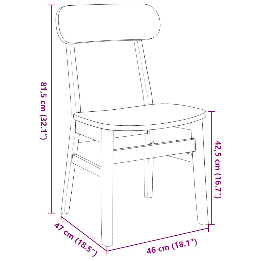 Chaises à manger 2 pcs blanc bois massif caoutchouc