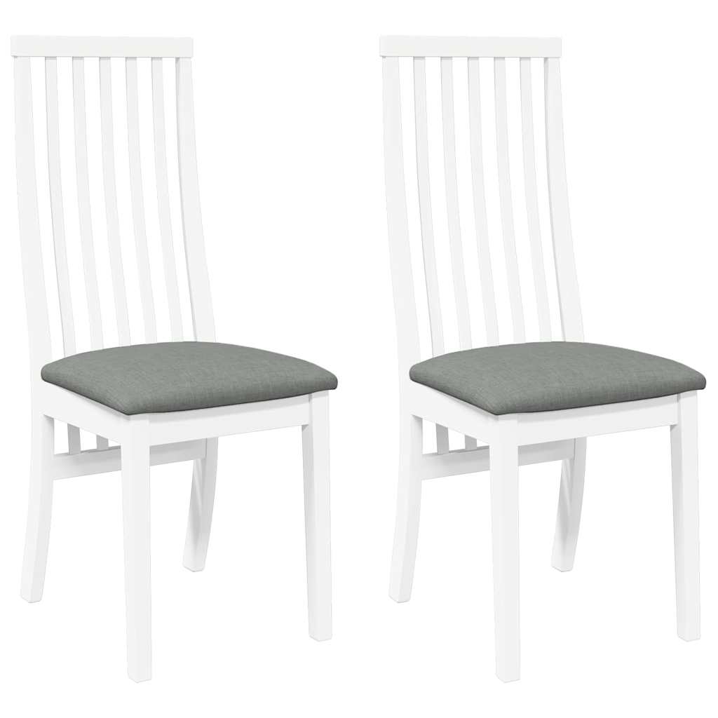 Chaises à manger coussins 2 pcs blanc bois massif caoutchouc