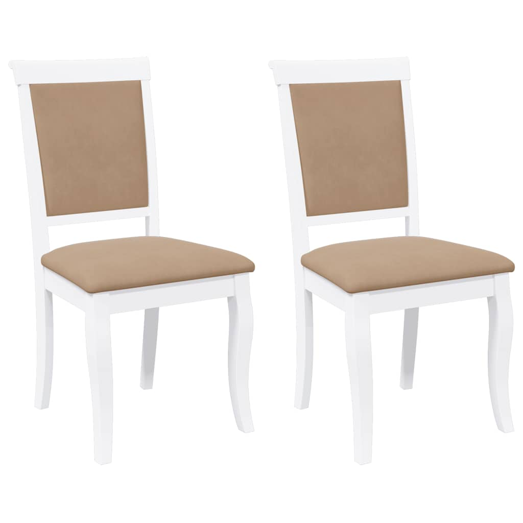 Chaises à manger coussins 2 pcs blanc bois massif caoutchouc