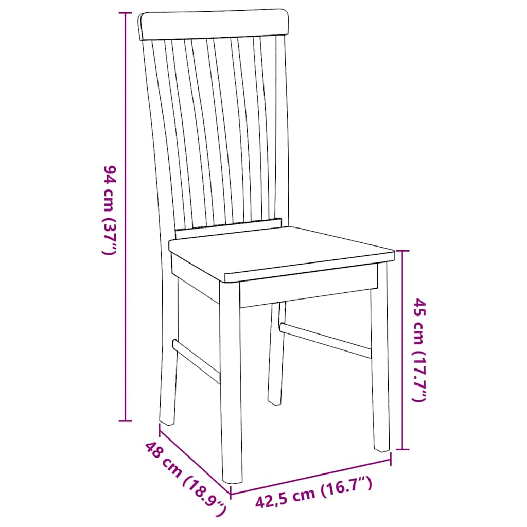 Chaises à manger 2 pcs bois massif caoutchouc