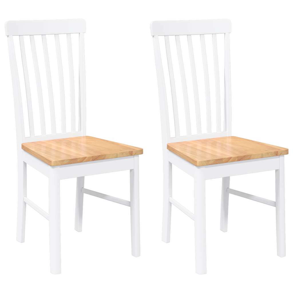 Chaises à manger 2 pcs blanc bois massif caoutchouc