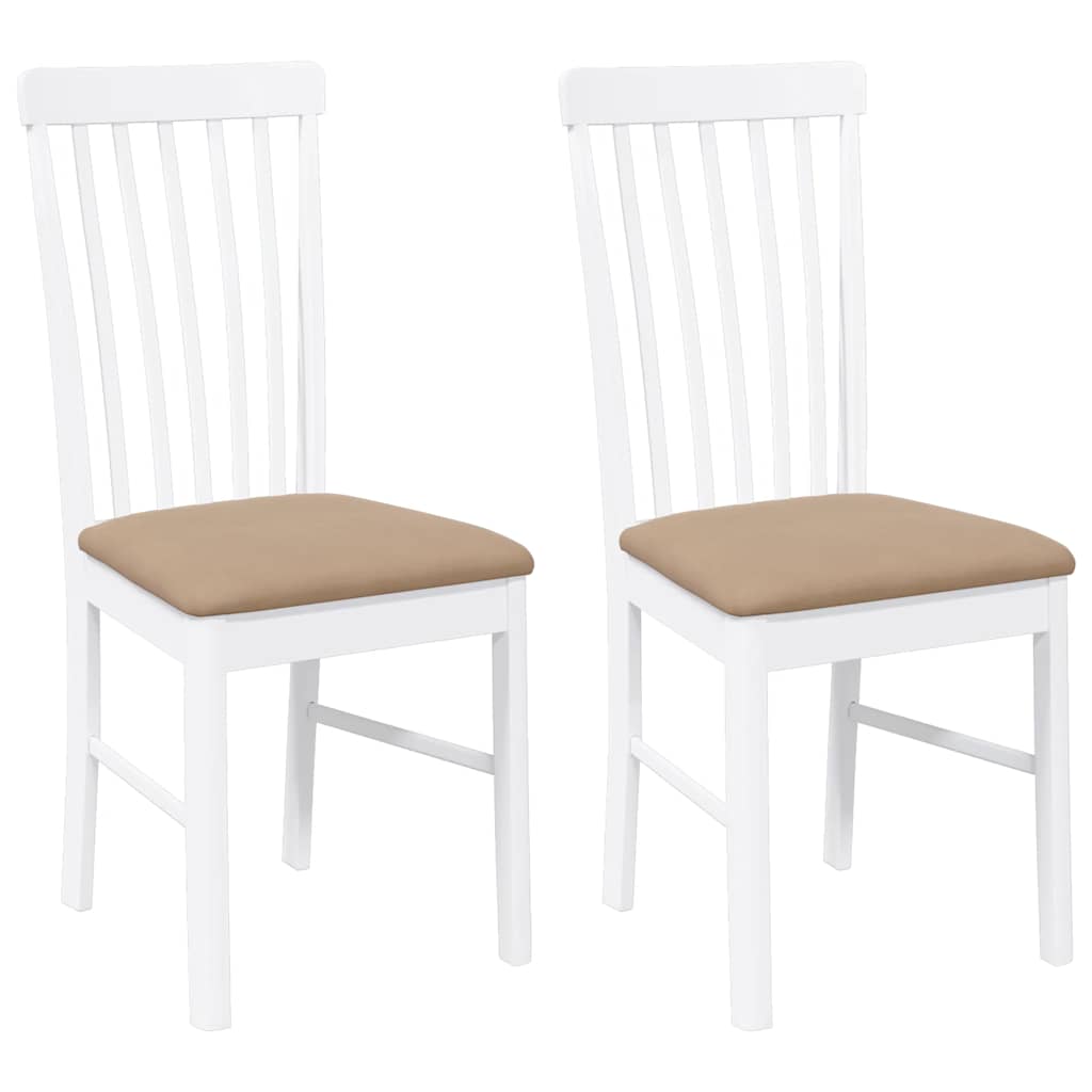 Chaises à manger coussins 2 pcs blanc bois massif caoutchouc