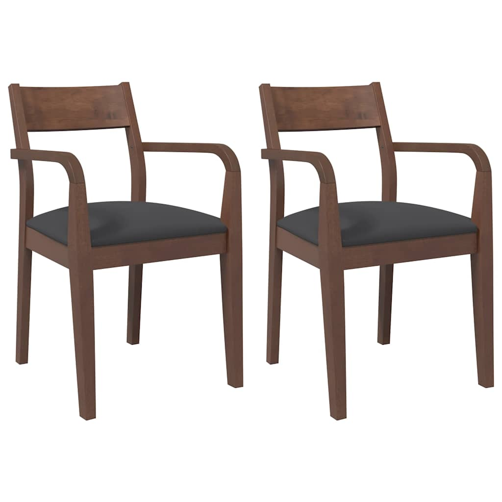 Chaises à manger coussins 2 pcs marron bois massif caoutchouc