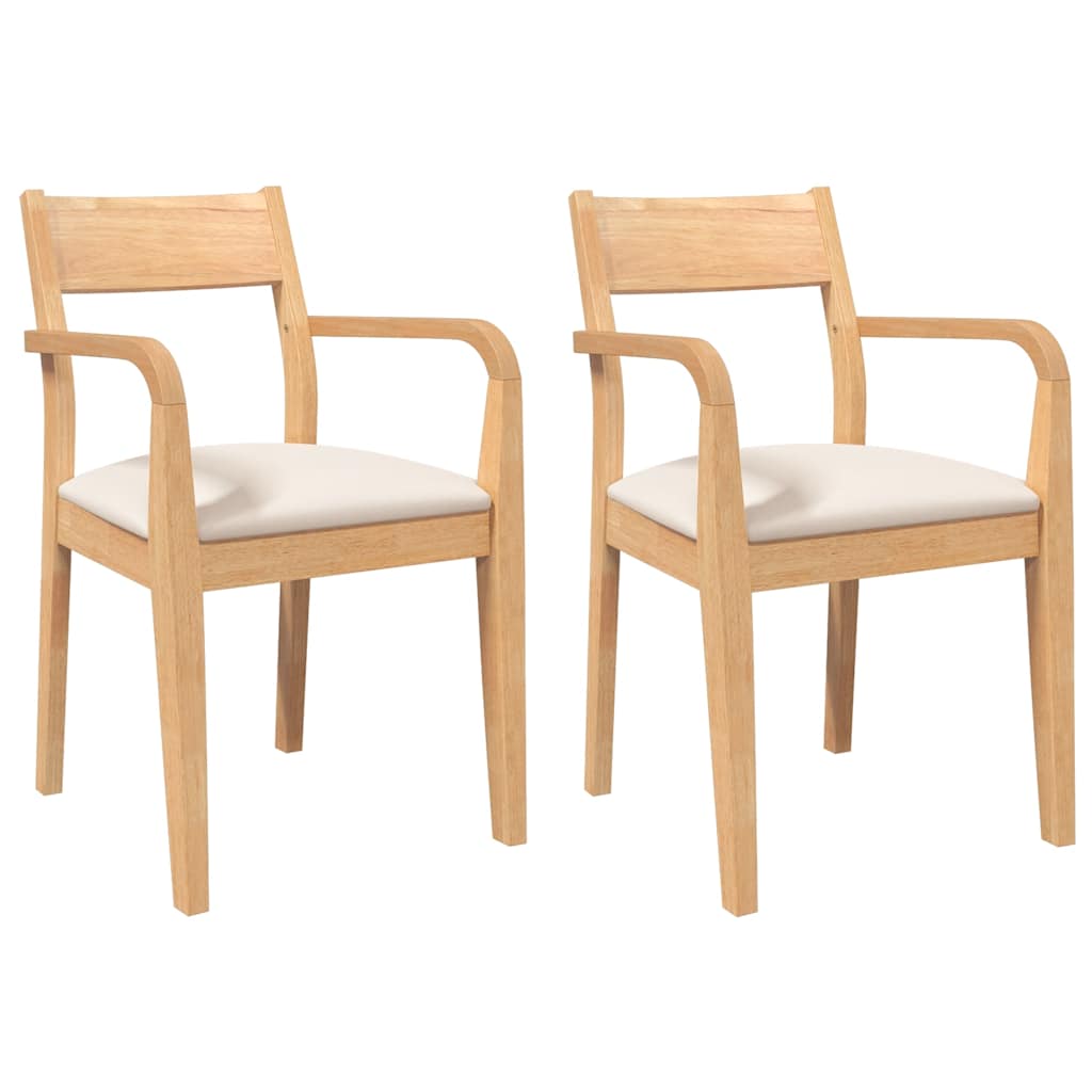 Chaises à manger coussins 2 pcs naturel bois massif caoutchouc