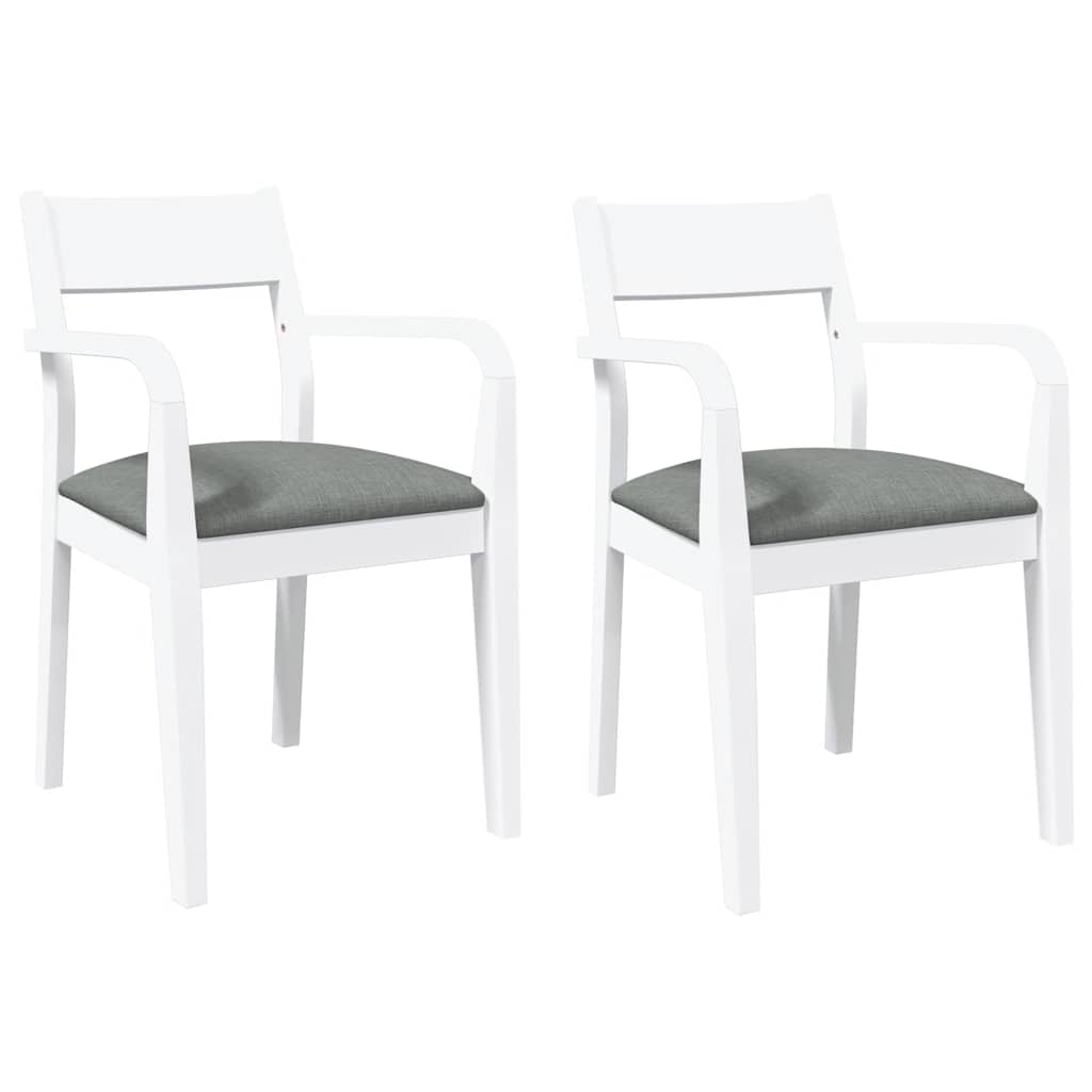 Chaises à manger coussins 2 pcs blanc bois massif caoutchouc