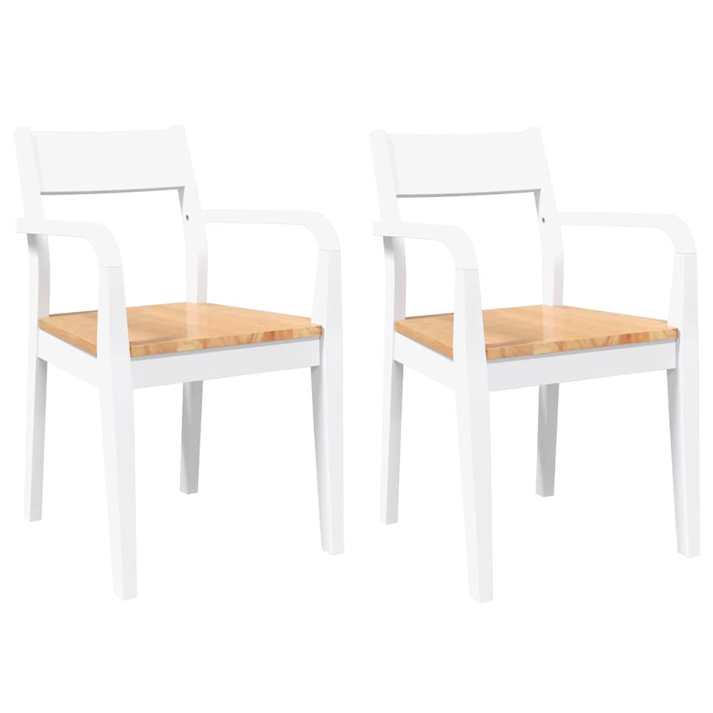 Chaises à manger 2 pcs blanc bois massif caoutchouc