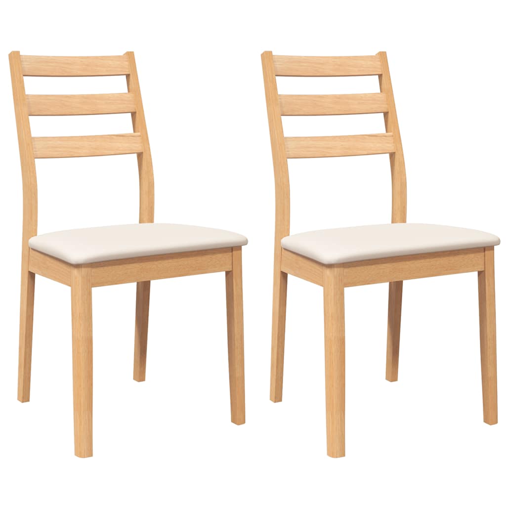 Chaises à manger coussins 2 pcs naturel bois massif caoutchouc