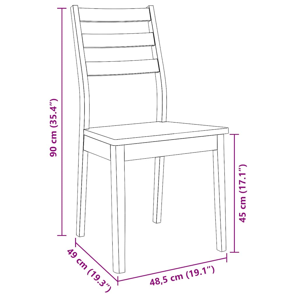 Chaises à manger 2 pcs blanc bois massif caoutchouc