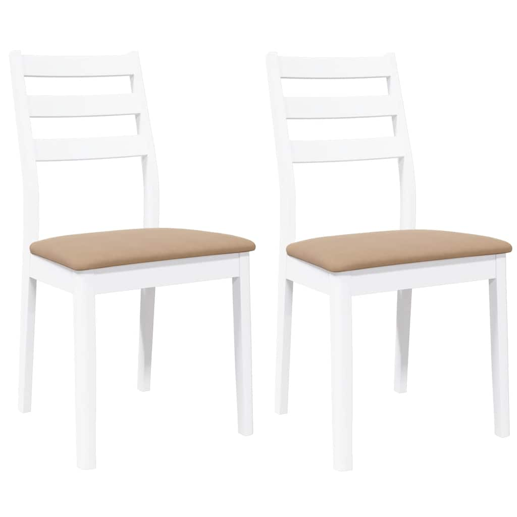 Chaises à manger coussins 2 pcs blanc bois massif caoutchouc