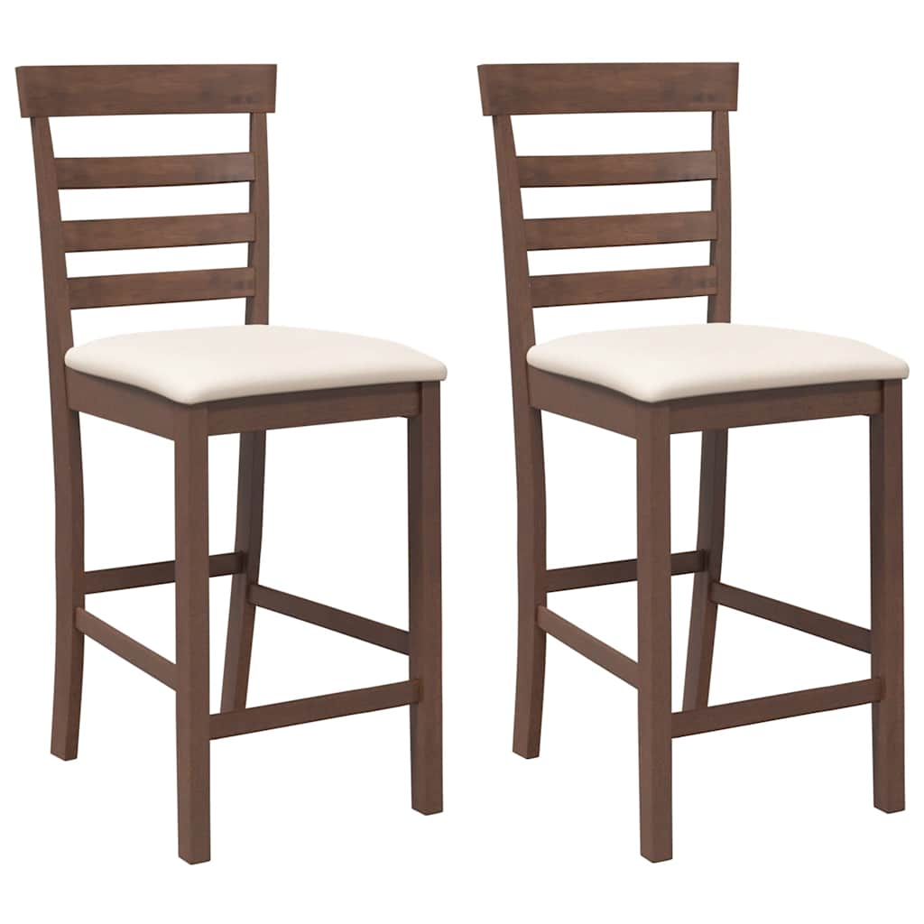 Tabourets de bar avec coussins 2 pcs marron bois massif d'hévéa