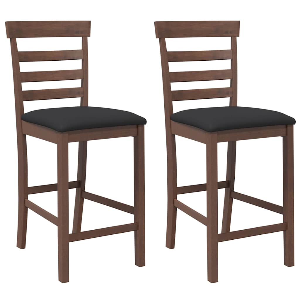 Tabourets de bar avec coussins 2 pcs marron bois massif d'hévéa