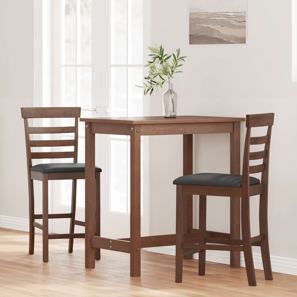 Tabourets de bar avec coussins 2 pcs marron bois massif d'hévéa