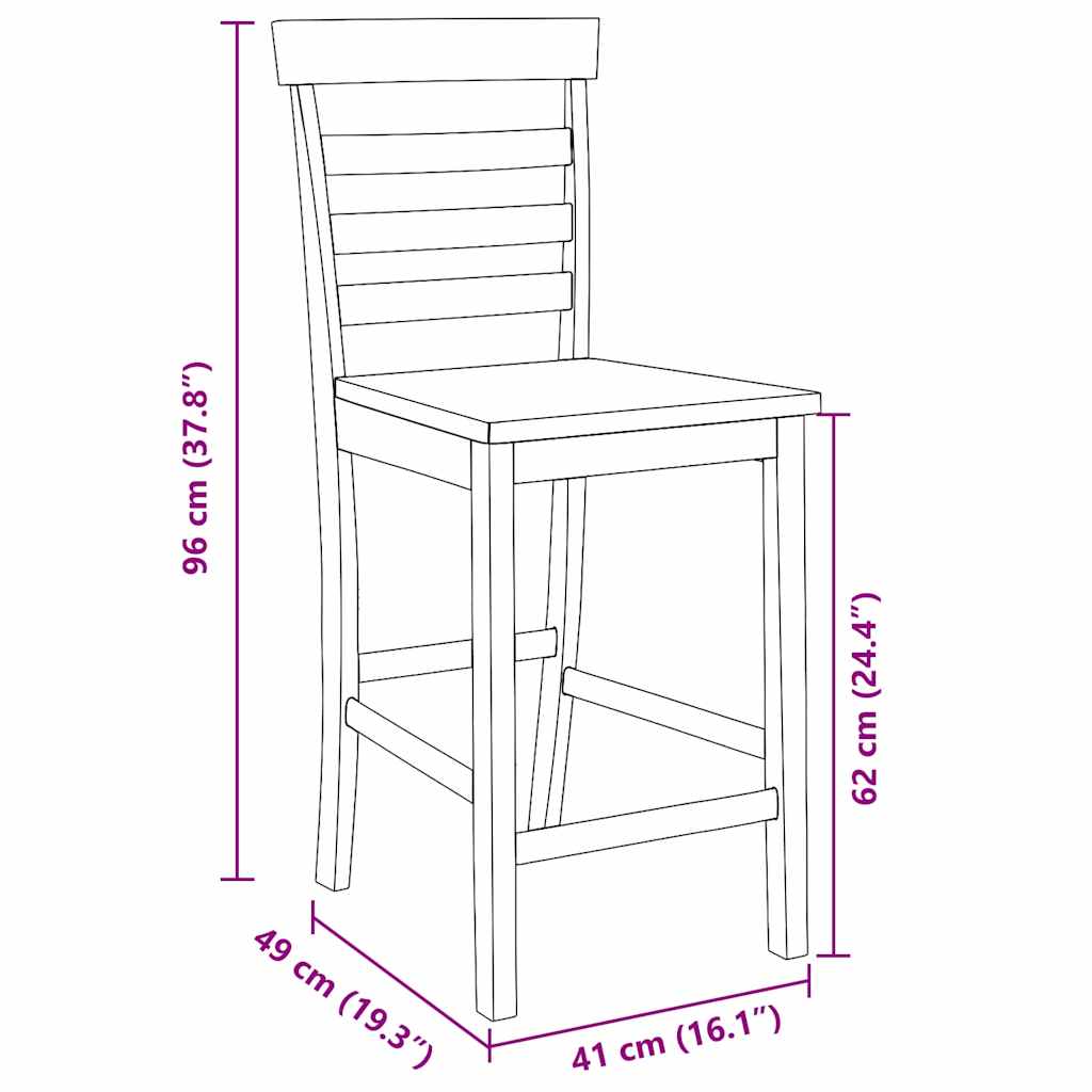 Tabourets de bar 2 pcs naturel bois massif d'hévéa