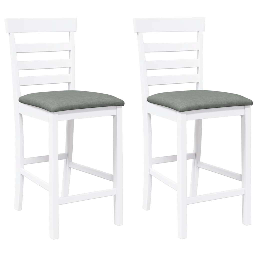 Tabourets de bar avec coussins 2 pcs blanc bois massif d'hévéa