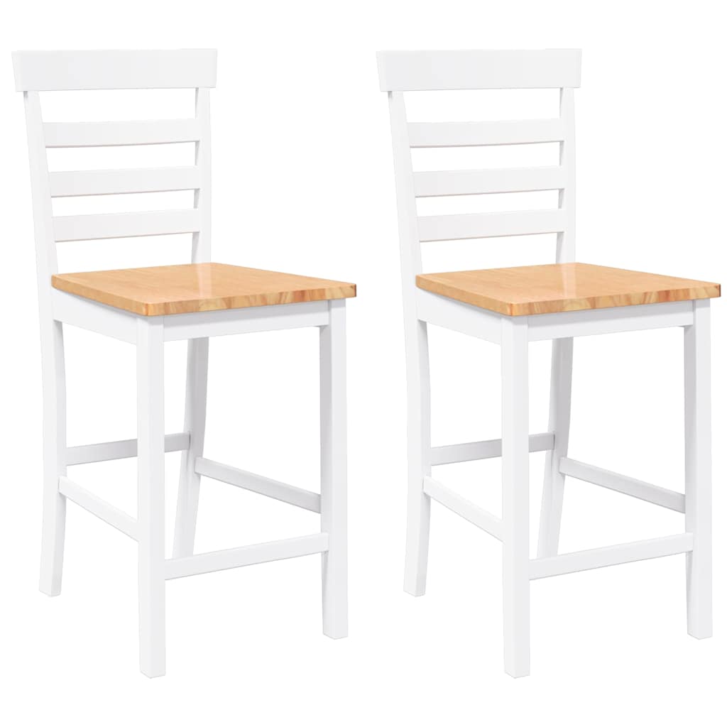 Tabourets de bar 2 pcs blanc bois massif d'hévéa