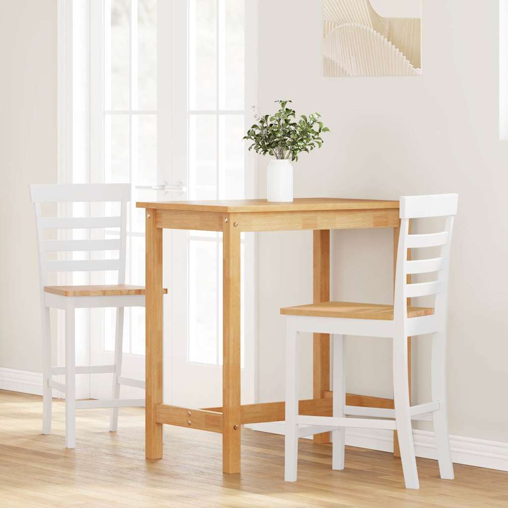 Tabourets de bar 2 pcs blanc bois massif d'hévéa