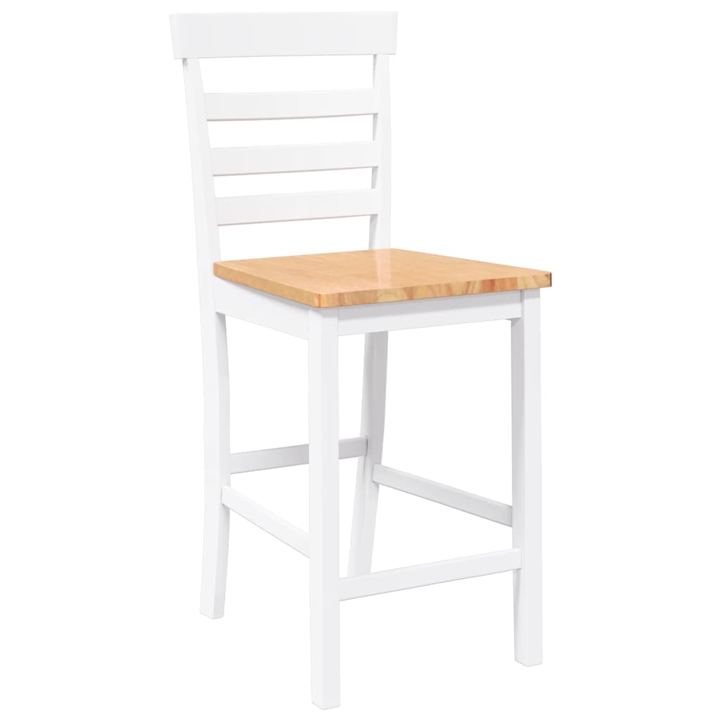 Tabourets de bar 2 pcs blanc bois massif d'hévéa