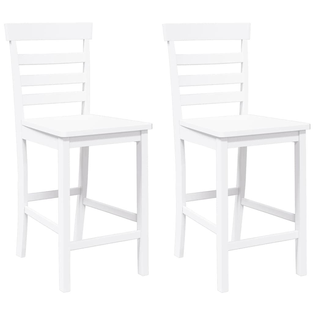 Tabourets de bar 2 pcs blanc bois massif d'hévéa