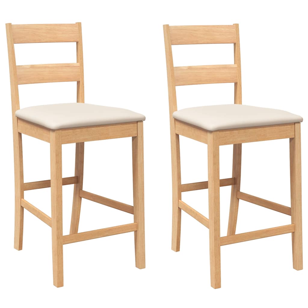 Tabourets de bar avec coussins 2pcs naturel bois massif d'hévéa