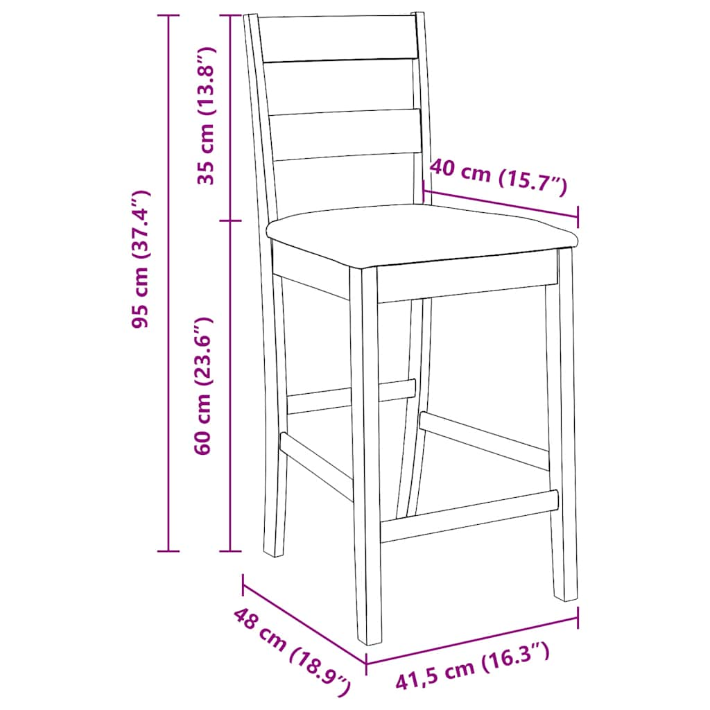 Tabourets de bar avec coussins 2pcs naturel bois massif d'hévéa