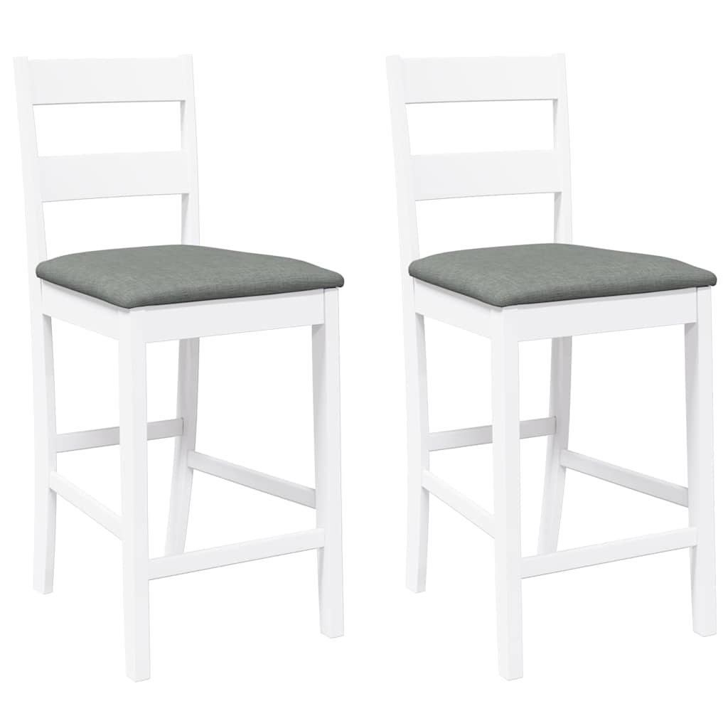 Tabourets de bar avec coussins 2 pcs blanc bois massif d'hévéa