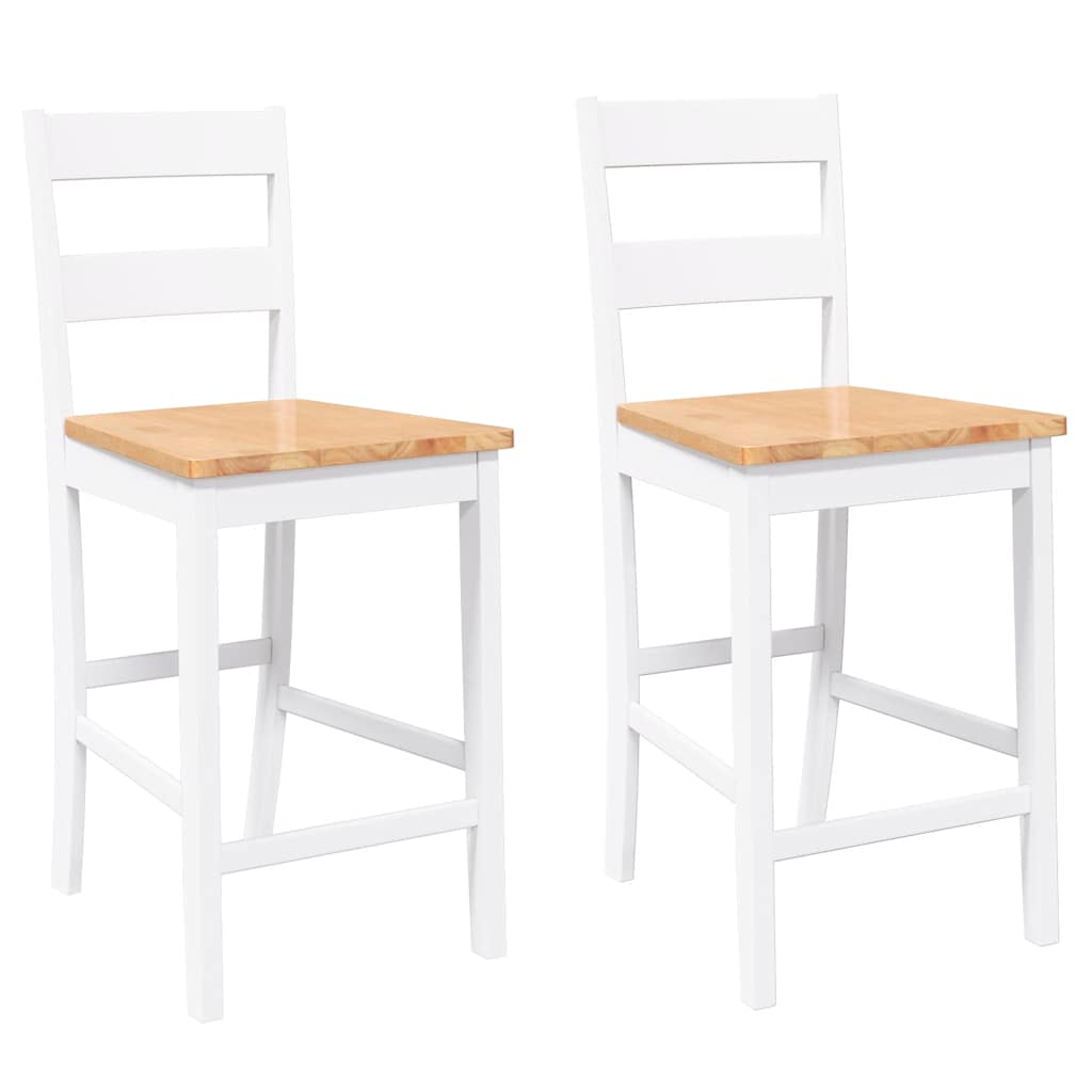 Tabourets de bar 2 pcs blanc bois massif d'hévéa