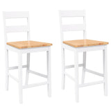 Tabourets de bar 2 pcs blanc bois massif d'hévéa