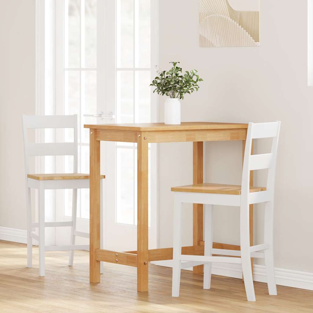 Tabourets de bar 2 pcs blanc bois massif d'hévéa