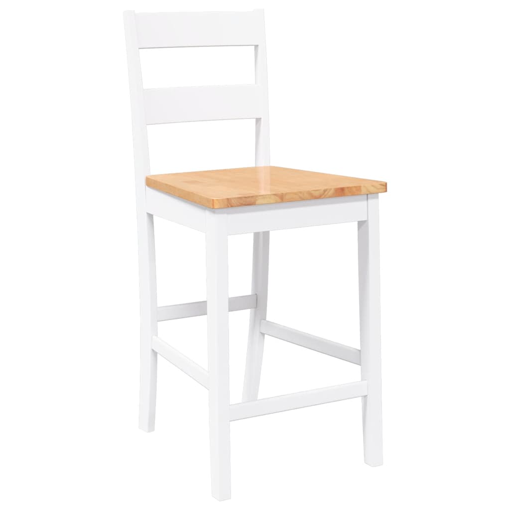 Tabourets de bar 2 pcs blanc bois massif d'hévéa