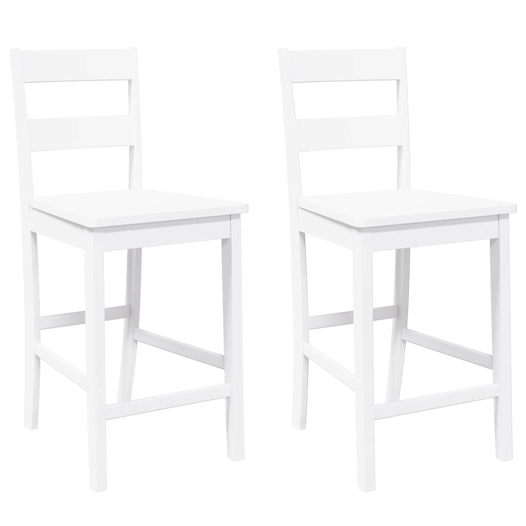 Tabourets de bar 2 pcs blanc bois massif d'hévéa