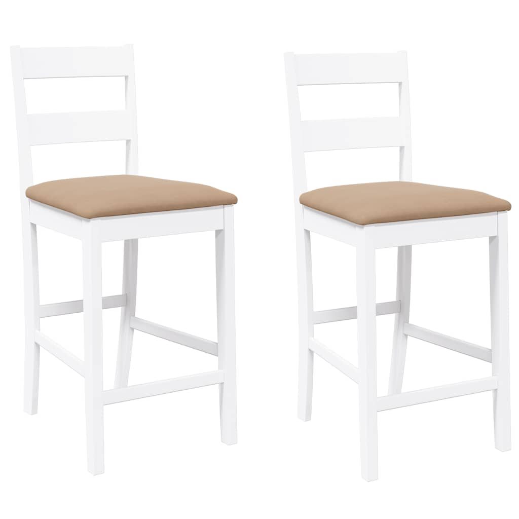 Bar stools with cushions 2 pcs white solid rubberwood