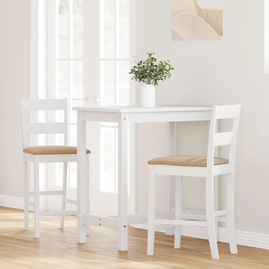 Tabourets de bar avec coussins 2 pcs blanc bois massif d'hévéa