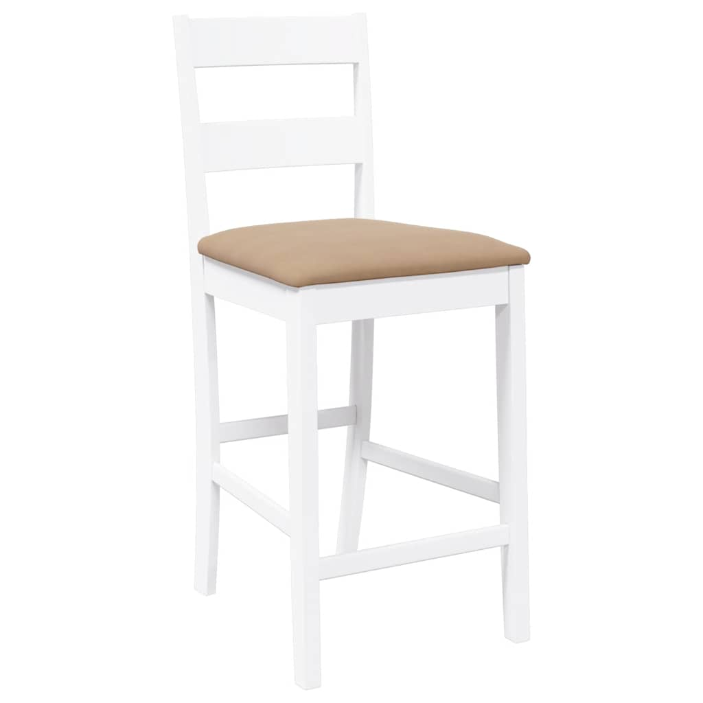 Tabourets de bar avec coussins 2 pcs blanc bois massif d'hévéa