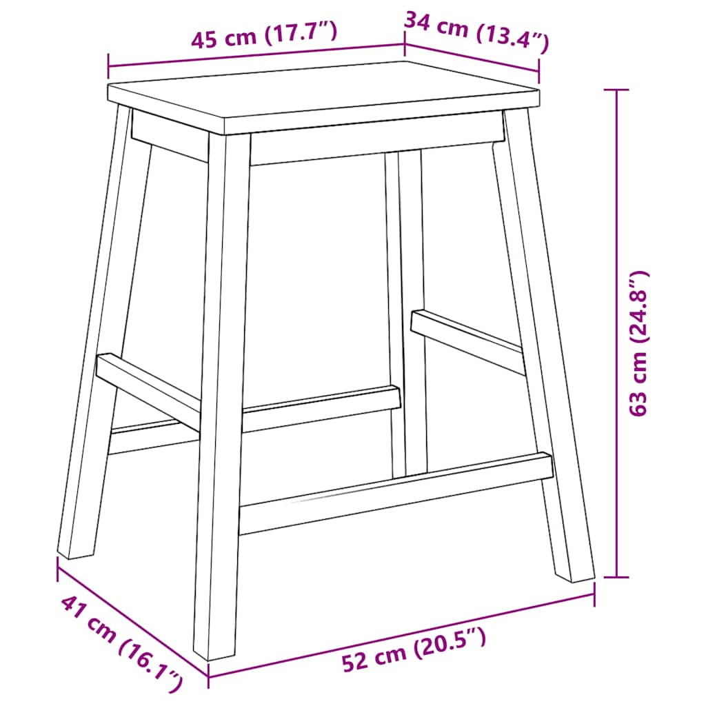 Bar chairs set of 2 solid rubberwood