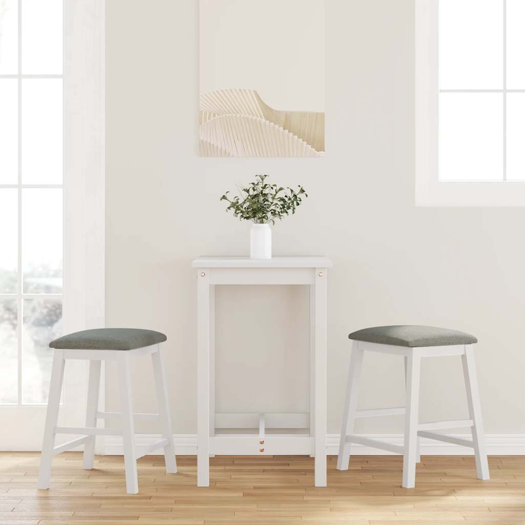 Bar chairs with cushions 2 pcs white solid rubberwood