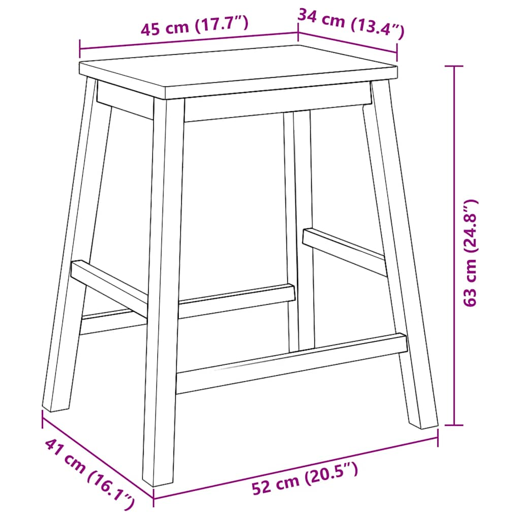 Chaises de bar 2 pcs blanc bois massif d'hévéa