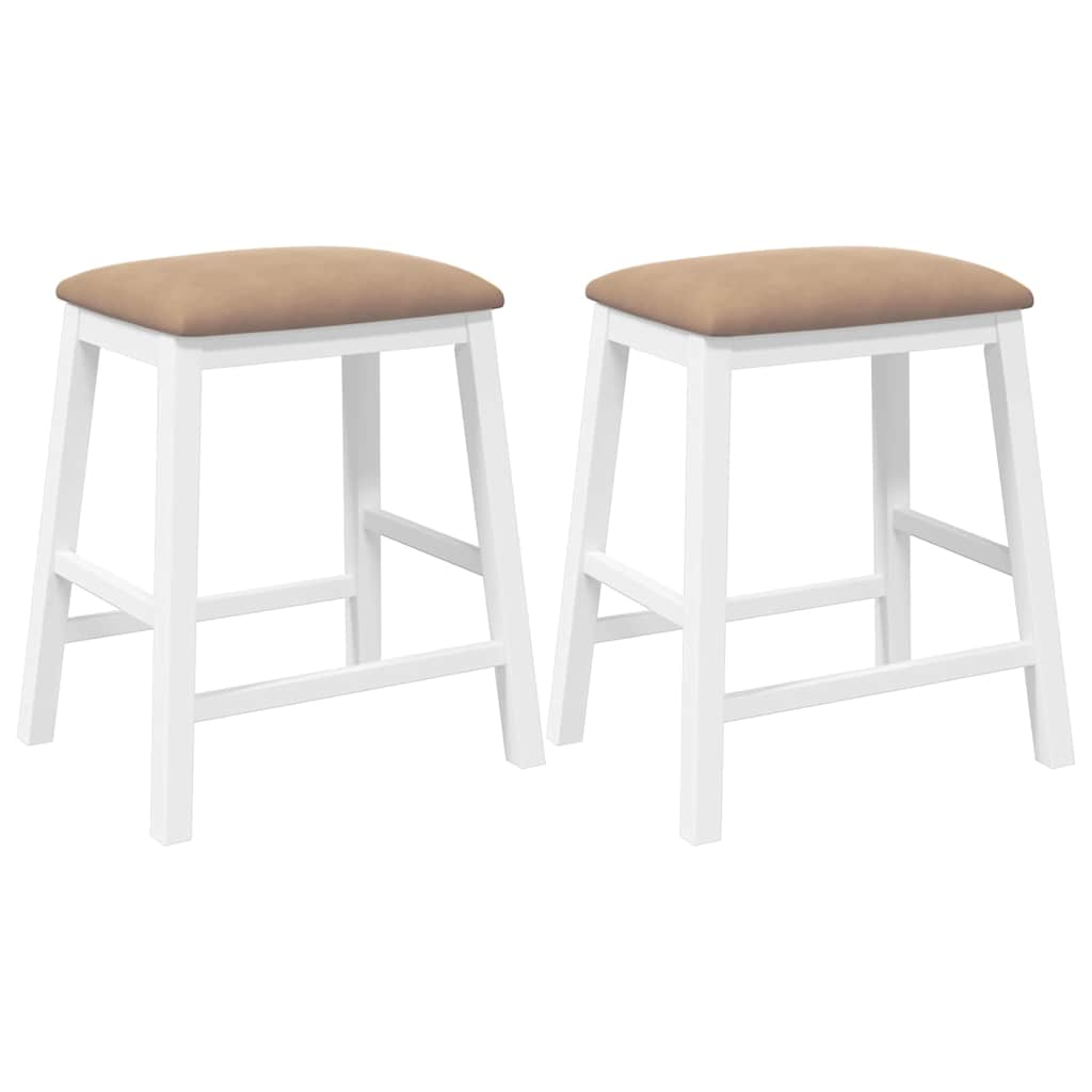 Bar chairs with cushions 2 pcs white solid rubberwood