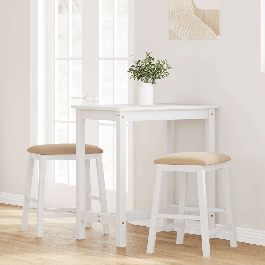 Bar chairs with cushions 2 pcs white solid rubberwood