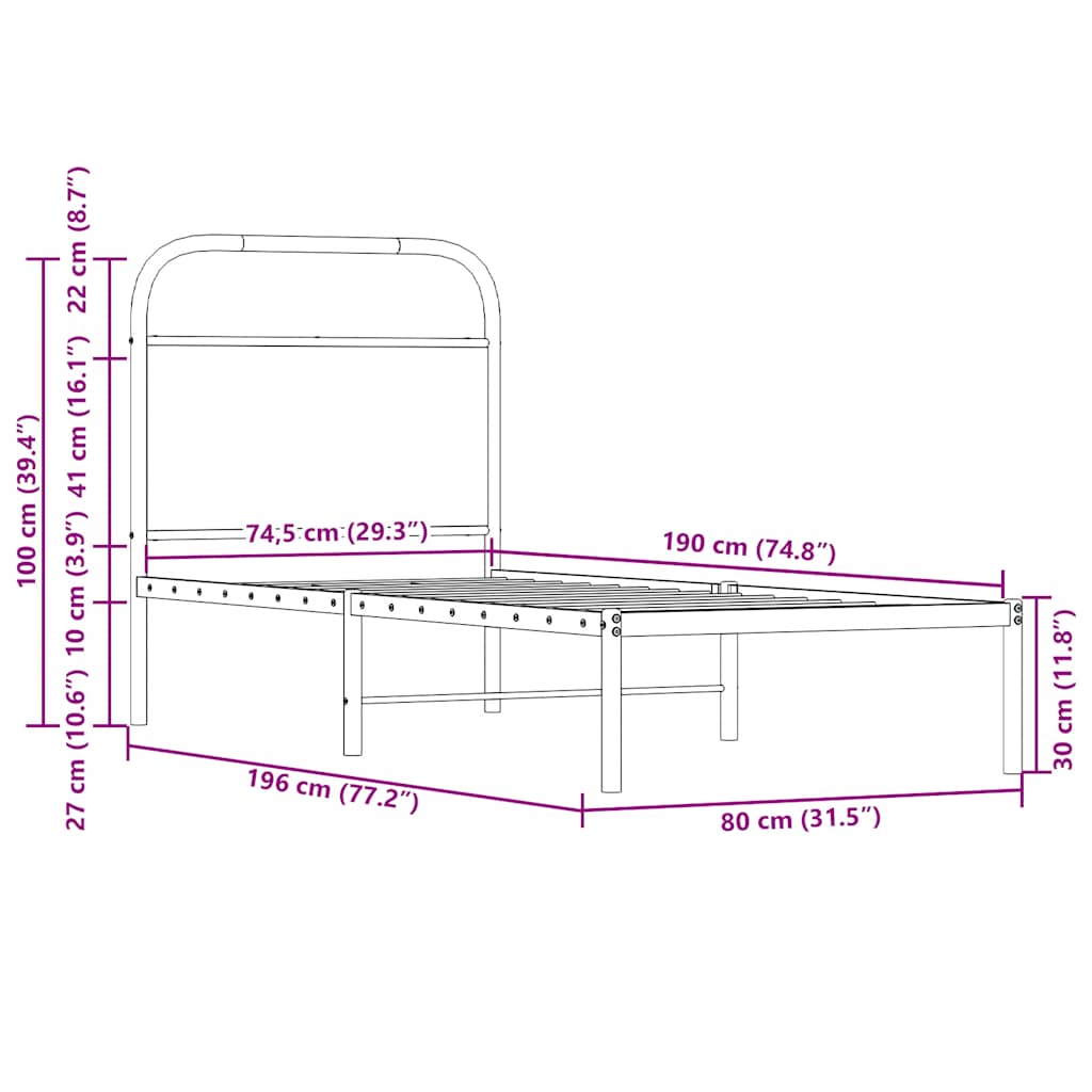 Cadre de lit sans matelas chêne fumé 75x190cm bois d'ingénierie