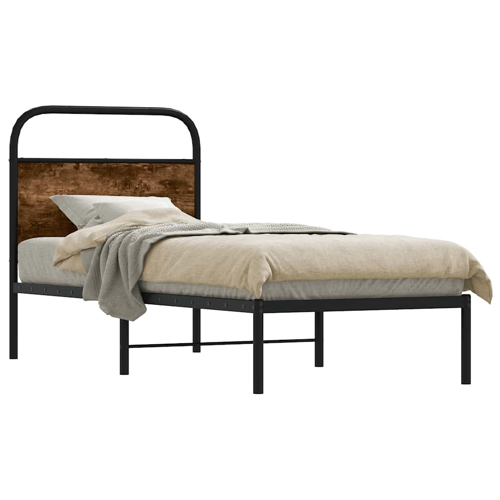 Cadre de lit sans matelas chêne fumé 75x190cm bois d'ingénierie