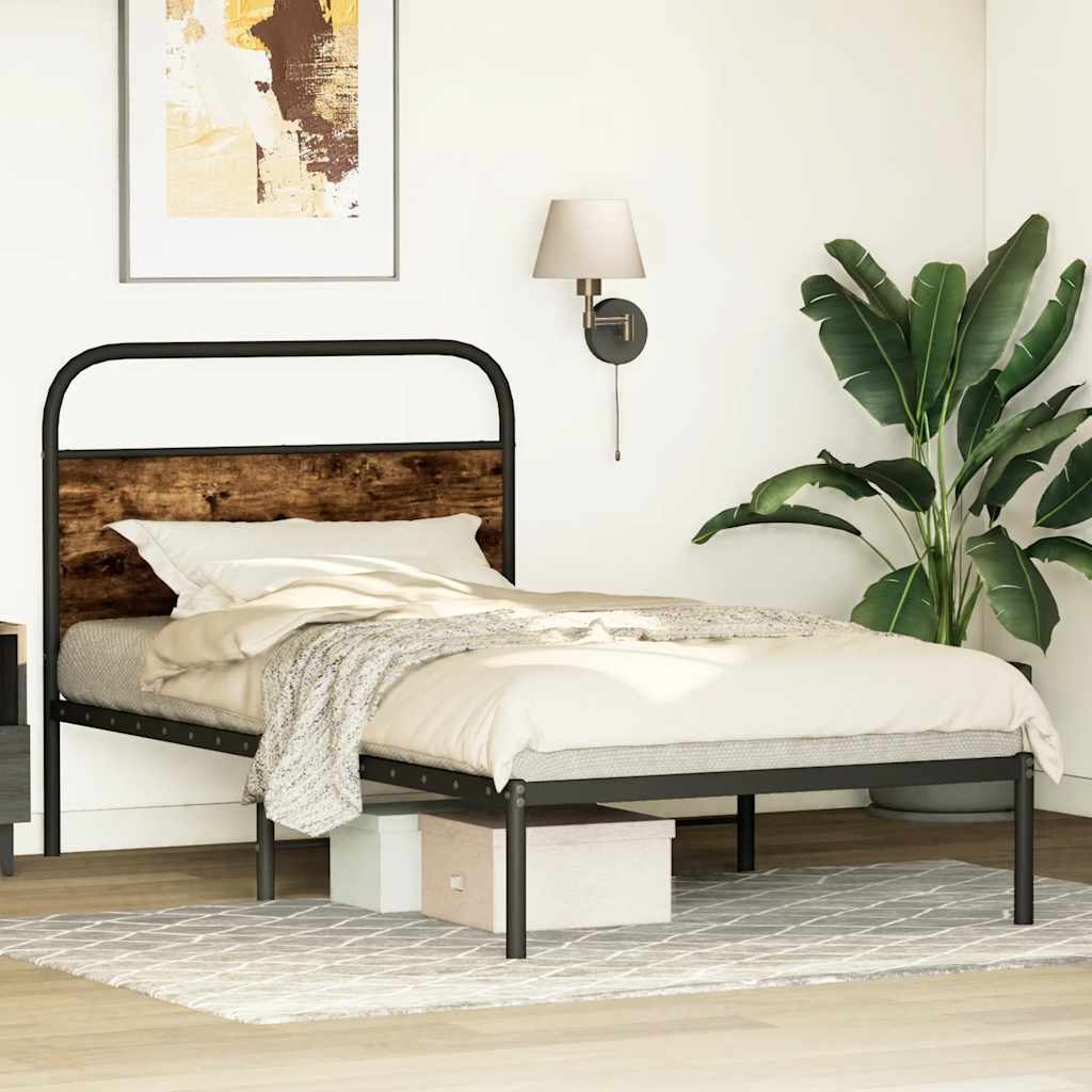 Cadre de lit sans matelas 90x200cm chêne fumé bois d'ingénierie