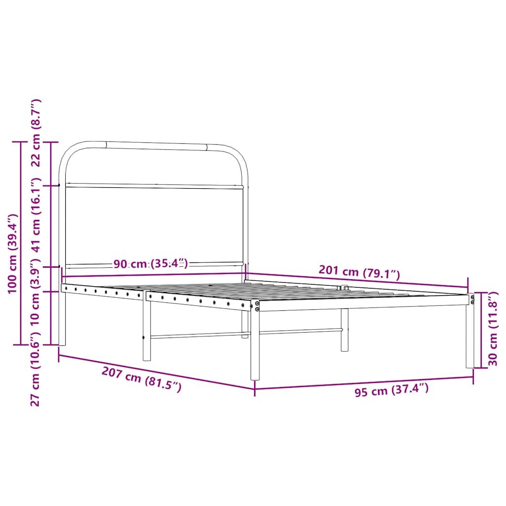 Cadre de lit sans matelas 90x200cm chêne fumé bois d'ingénierie