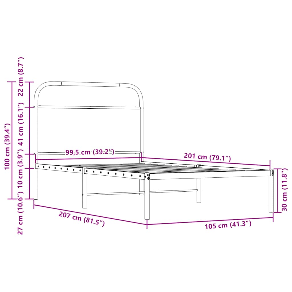 Cadre de lit sans matelas 100x200 cm chêne fumé bois ingénierie