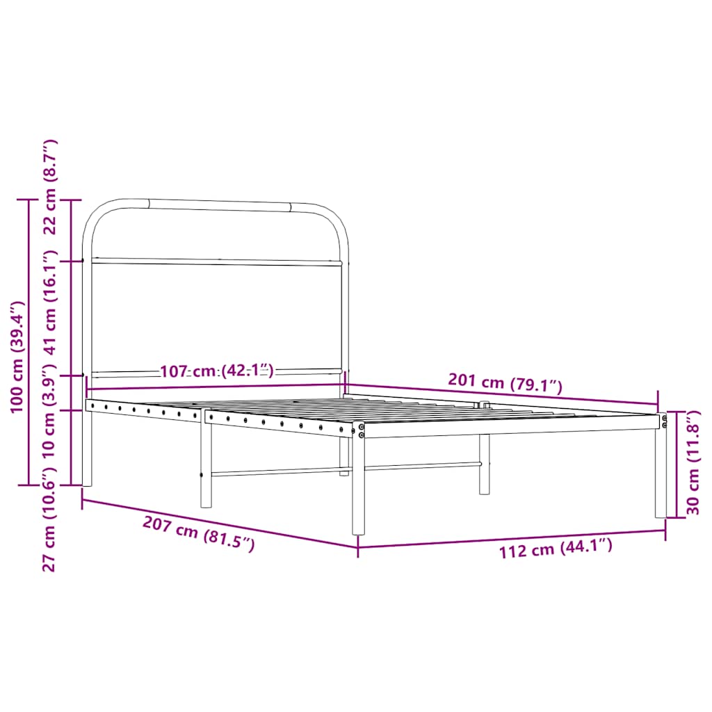 Cadre de lit sans matelas 107x203 cm chêne fumé bois ingénierie